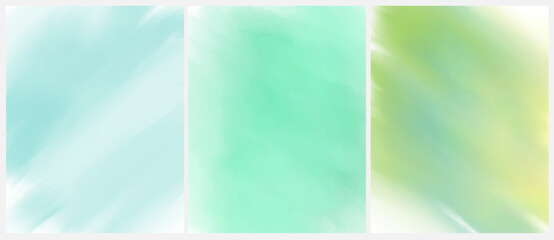 Set of 3 Simple Geometric Vector Blanks. Light Blue, Turquoiseand Green Free Hand Textured Background. Abstract Vector Prints Ideal for Layout, Cover, Card. Creative Painted Layouts.	