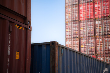 Containers stacked in a freight terminal at the port of Bangkok, Thailand