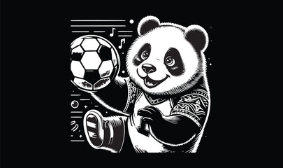 panda with a football, pand logo, panda design, panda football logo design