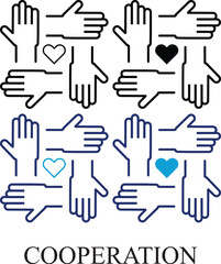 Cooperation, Helping Hand Colorful and black & white icon set. Editable icon Set of Charity and donation in line & fill style. High quality business icon set of charity