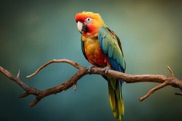 Bird, parrot perched on a branch. Generative AI - obrazy, fototapety, plakaty