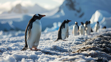 Gentoo Penguins (Pygoscelis papua) on the Antarctic Peninsula in Antarctica.