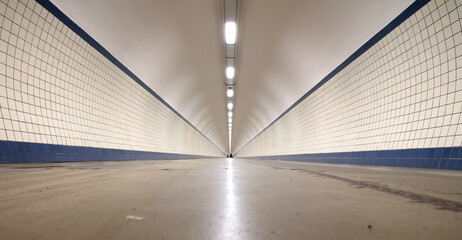 St. Anna's underground tunnel under the Scheldt River in Antwerp - obrazy, fototapety, plakaty