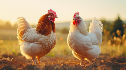 Fototapeta premium rooster and hen in the garden 