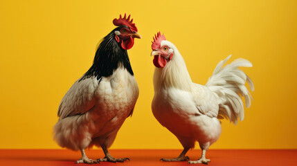 Hens on a yellow background 