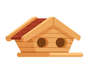 Obraz na płótnie Canvas Wooden birdhouse with roof and hole vector illustration isolated on white background