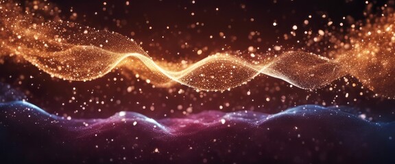 Wave of bright particles. Sound and music visualization.