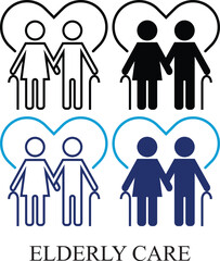 Elderly care Colorful and black & white icon set. Editable icon Set of Charity and donation in line & fill style. High quality business icon set of charity