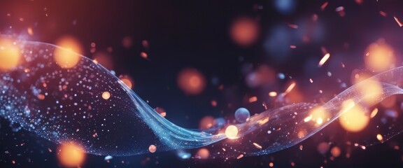 Wave of bright particles. Sound and music visualization.