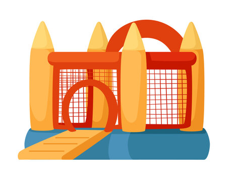 recommend clip art: Bouncy inflatable castle with tower and safety net vector illustration isolated on white background