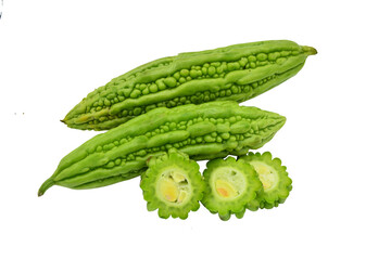 bitter melon and slices, vegetables that are good for your health isolate on transparent background, element for design