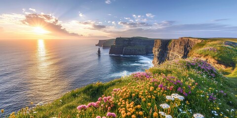 Sunset at Cliffs of Moher, County Clare, Munster province, Republic of , Europe.