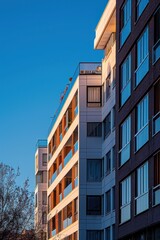 Facade of a modern apartment building in the Poblenou area known as 22@ in Barcelona in Catalonia