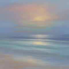 Obraz premium The beach at sunset. Pastel colors in impressionist style. Beach illustration. 