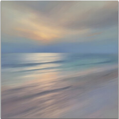 Fototapeta na wymiar The beach at sunset. Pastel colors in impressionist style. Beach illustration. 