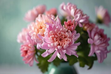 Close-up of Pink Chrysanthemum flowers in a vase