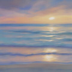 Naklejka na ściany i meble The beach at sunset. Pastel colors in impressionist style. Beach illustration. 