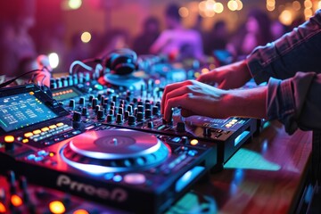Fototapeta na wymiar DJ doing record Scratching in nightclub