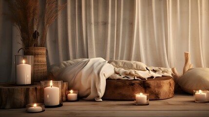 Fototapeta na wymiar Soothing Serenity with Candles and Natural Textures