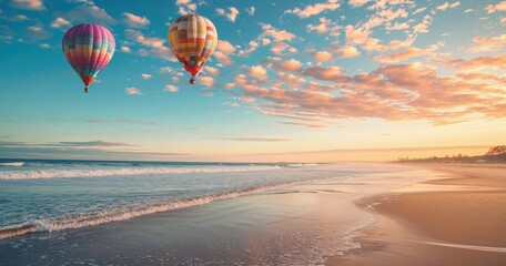 Hot air balloons over sea beach view