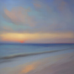 Obraz premium The beach at sunset. Pastel colors in impressionist style. Beach illustration. 