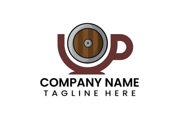 Flat coffee cup shield logo icon template vector design illustration