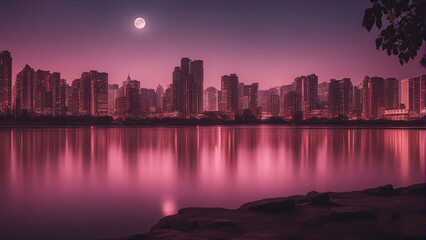 city skyline at sunset