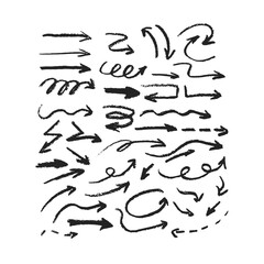 Hand drawing arrows charcoal texture set