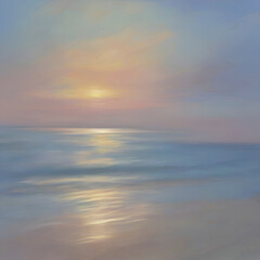 Obraz premium The beach at sunset. Pastel colors in impressionist style. Beach illustration. 