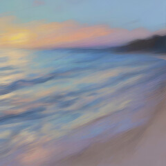 Obraz premium The beach at sunset. Pastel colors in impressionist style. Beach illustration. 