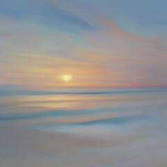 The beach at sunset. Pastel colors in impressionist style. Beach illustration. 