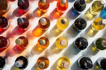 Colorful wine bottles.