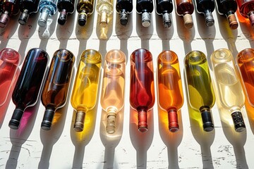 Colorful wine bottles.
