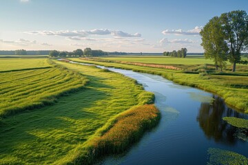 The typical dutch polder landscape at the end of summer, Langerak, Zuid-Holland, - obrazy, fototapety, plakaty
