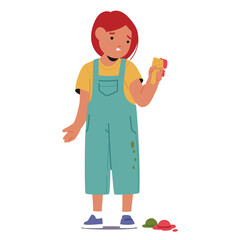 Melancholy Unfolds As A Girl Drops Her Ice Cream, Fleeting Moment Of Joy Slips Away. Kid Fail Vector Illustration