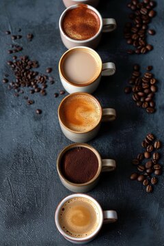 Close-up of various types of coffee