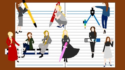 大型文房具を使う人のイラスト,