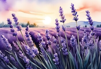 Watercolor lavender flowers.