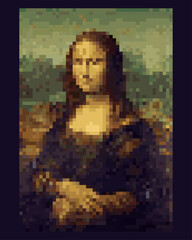 Pixel Art. The Illustration of Mona lisa Painting.