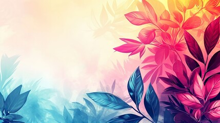 Fondo con temática de hojas y flores con espacio para texto. Ideal como felicitación, fiestas, celebraciones. Generado por IA.