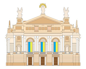 Ukraine. Vector illustration. Lviv Theatre of Opera and Ballet. 