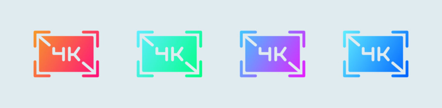 4k solid icon in gradient colors. Screen resolution signs vector illustration.
