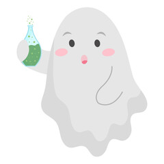 Cute ghost with halloween potion. Vector illustration.