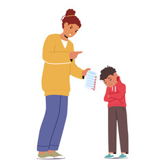 Fototapeta premium Mother Character Berates Son For Failing Test, Assigning Blame. Tension Rises As Academic Struggle Deepens