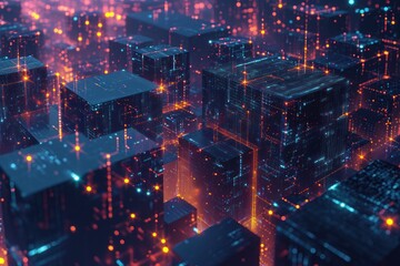 Obraz premium Isometric view of high tech data cubes