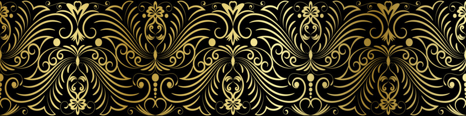 abstract floral border seamless golden paper border woodcarving decorative pattern