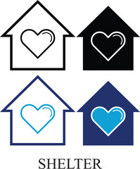 Shelter Colorful and black & white icon set. Editable icon Set of Charity and donation in line & fill style. High quality business icon set of charity