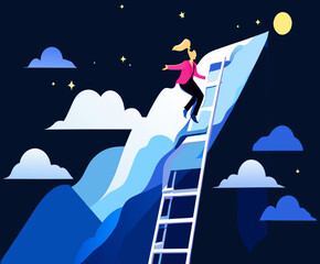 A person ascending a career ladder. vektor icon illustation