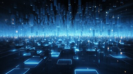 Fototapeta premium Vibrant blue cyberspace network abstract with multilayered lights - futuristic digital technology background