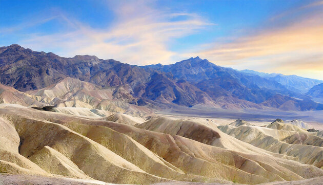 Panorama of desert mountains in death valley national park, image for nature landscape background use